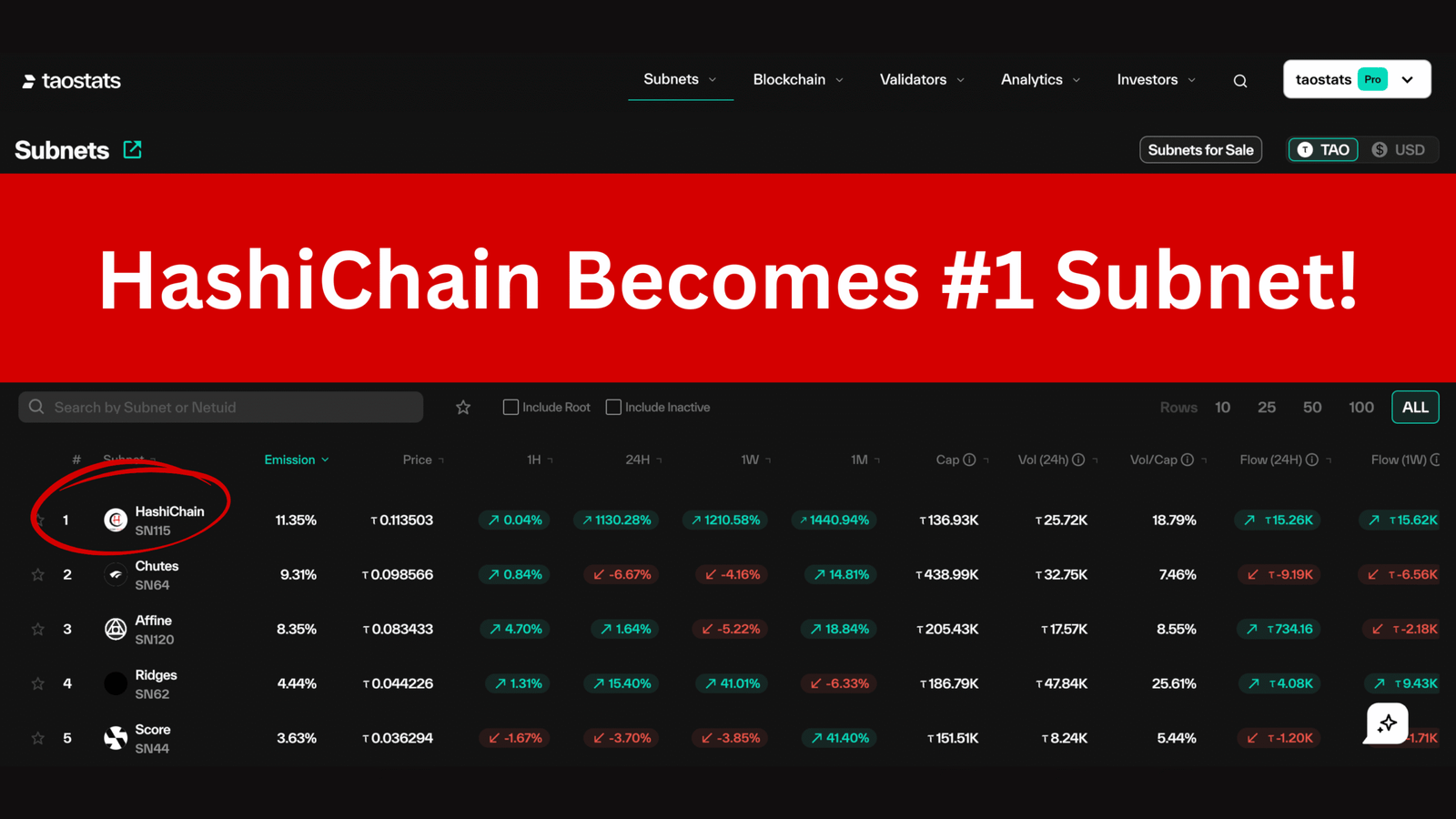 HashiChain Surpasses Chutes, Becomes #1 Bittensor Subnet Within 24 Hours of Launch
